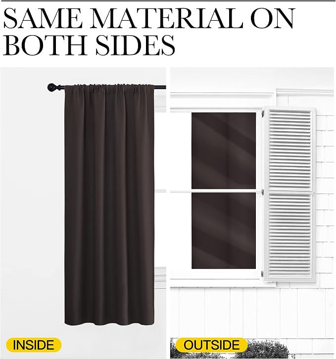 NICETOWN RV Blackout Curtains for Camper Windows, Toffee Brown, 34" x 36", Set of 2, Kitchen Curtains, Short Blackout Drapes, Thermal Insulated Rod Pocket Window Treatment Draperies for Nursery