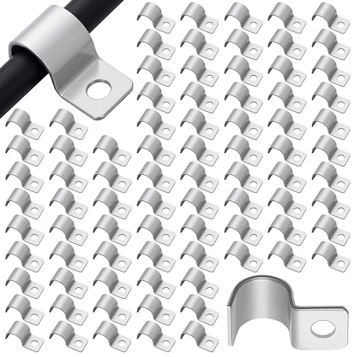 Yaocom 100 Pcs Silver Cable Wire Screw Clips 3/8 Inch, Zinc Plated Steel Clamp Outdoor Cord Clips for Wall Mounting Wire Management