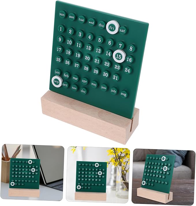 Kawaii Perpetual Desk Calendar with Date Display Cute Acrylic Home Office Decoration Manual Flip Calendar for Teachers and Classroom Decor Green