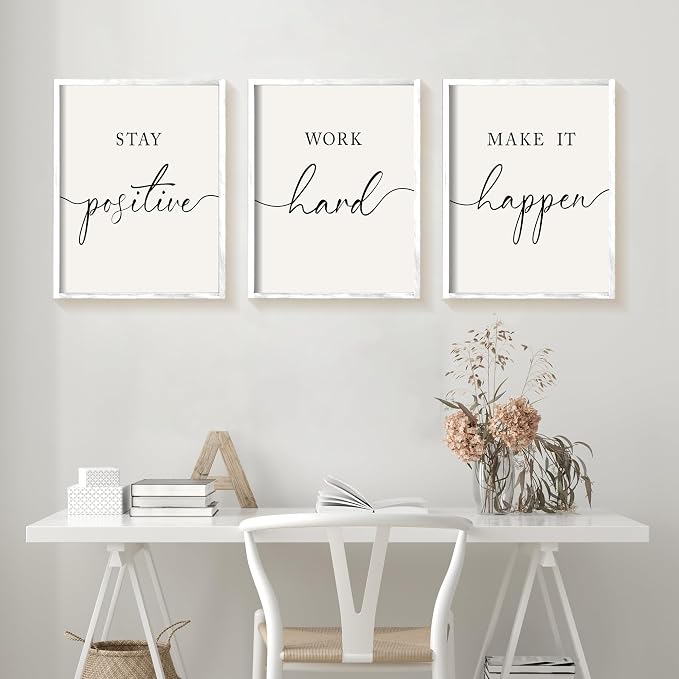 Heiple Motivational Wall Art 11"x14" Framed Wooden Inspirational Office Wall Decor for Men Picture Poster Positive Work Hard Quote Wall Decor for Home Office Bedroom (White, 11”x14”)