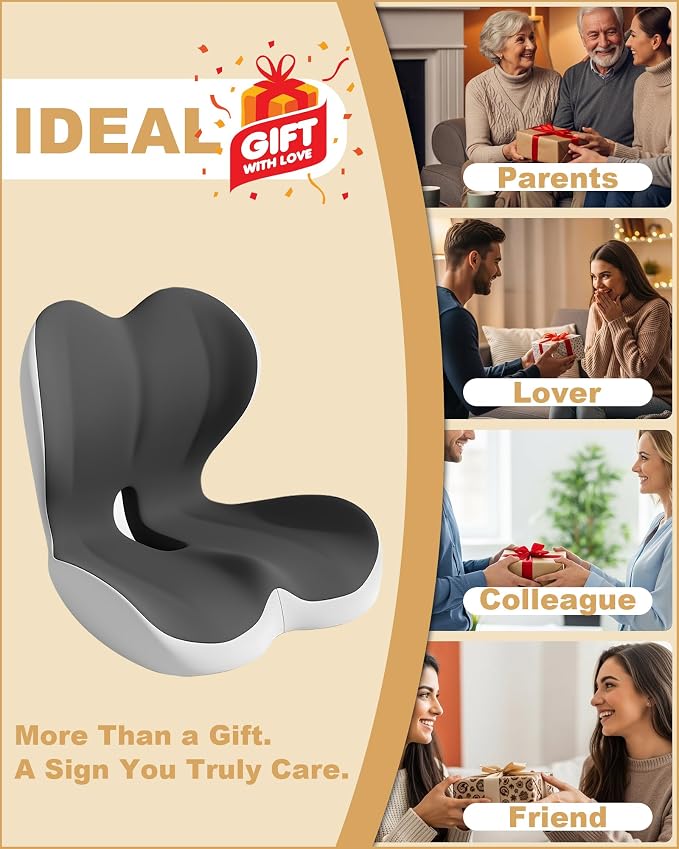 Office Chair Seat Cushion with Back Lumbar Support, Ergonomic Memory Foam | Integrated L-Shaped Backrest and Coccyx Cutout with Non-Slip Base for Car Seats, Wheelchairs and Long Sitting Comfort