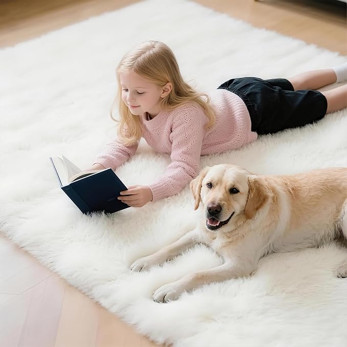 Shag White Rug Small 2x3 Area Rugs for Bedroom Dorm Living Room - Non Slip Ultra Fluffy Shaggy Bedside Area Rugs for Kids Room, Girls Room, Study, Office, Entryway, Playroom, Modern Carpet