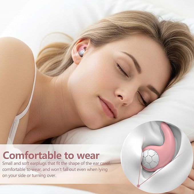 Noise Cancelling Ear Plugs for Sleeping - Pink Comfortable Reusable Silicone Earplugs for Sleep 24dB Noise Reduction Snoring and Studying Travel Concerts Hearing Protection with 3Tips and Storage Box