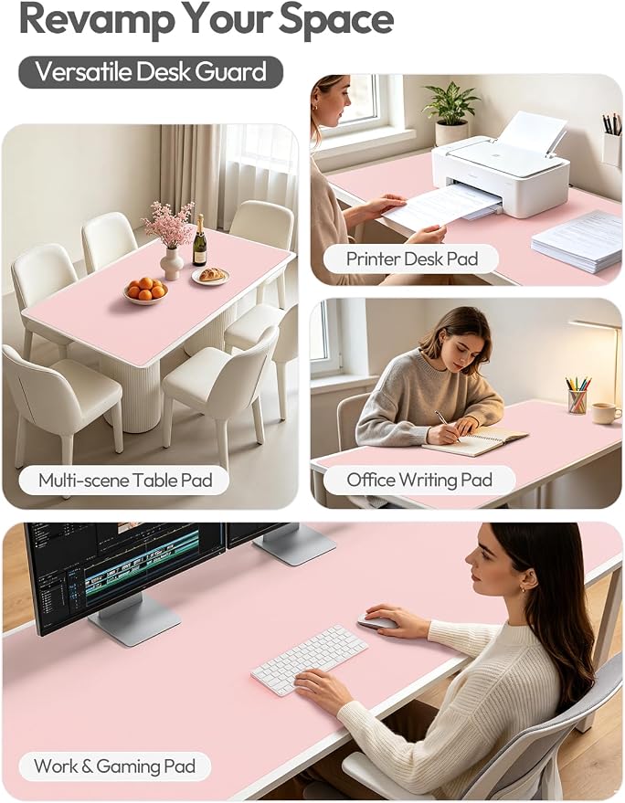 YSAGi Leather Desk Pad Protector, Office Desk Mat, Large Mouse Pad, Non-Slip PU Leather Desk Blotter, Laptop Desk Pad, Waterproof Desk Writing Pad for Office and Home (Light Pink,55" x 17.2")
