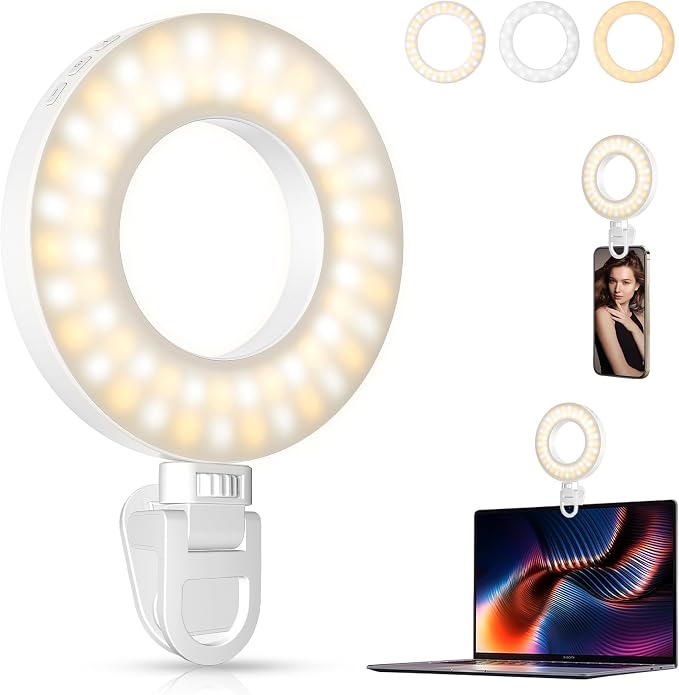 LITTIL Selfie One Pro - Ring Light for Phone, iPhone, Android or Laptop | 3 Adjustable Light Modes | Rechargeable Batteries | Removeable Clip | Perfect for Beauty, Influencers, Creators