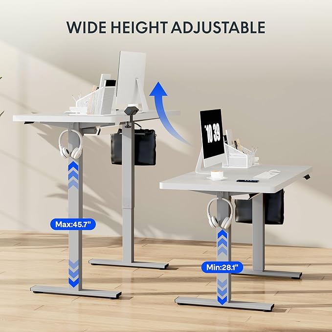 FLEXISPOT EN2 Standing Desk Frame with Clamp Power Strip and Cable Management Tray, Electric Sit Stand Desk Base with Memory Controller for Home and Office (Gray Frame Only)