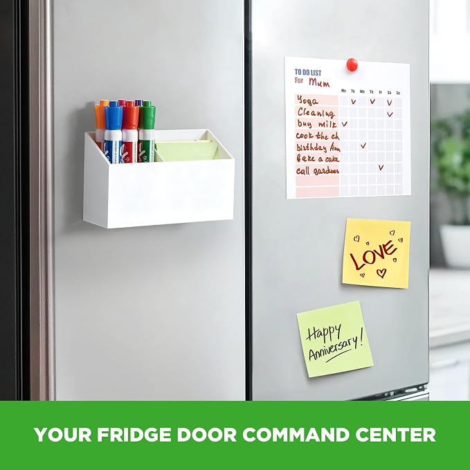 Magnetic Dry Erase Marker Holder for Whiteboard, Acrylic Magnet Pen Holder for Refrigerator Fridge, Marker Holder for Classroom Teacher, Pencil Cup,Office Accessories, Locker Organizer(White)