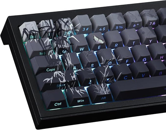 Tsungup PBT Keycaps - Side Print Keycap Set,135 Keys Bamboo Sea Custom Key caps Gradient Grey Shine Through Cherry Profile Keyboard Keycaps for Cherry MX Switches Mechanical Keyboards