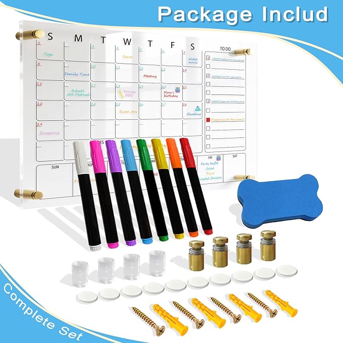 IJIJIJ- 36×24” Clear Acrylic Calendar for Wall, Acrylic Wall Calendar Dry Erase Board, Reusable Monthly Whiteboard, Family Planner for Wall with 8-Color Markers, Perfect for Home, Office & Classroom