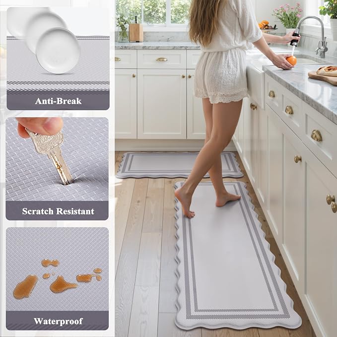 KIMODE Anti Fatigue Kitchen Mats, Light Grey Kitchen Rugs 17"x47"+17"x29" | Padded Kitchen Mat for Floor, Comfort Standing Desk Mat, Cushioned Kitchen Mats for Floor 2 Piece for Laundry Office Sink