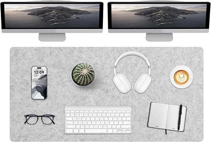 DAWNTREES Extra Large Felt Desk Mat,55''x23.6'' Non-Slip Desktop Protector | Full Desk Mouse pad, Computer Desk Mat for Keyboard and Mouse Pad,Desk Accessories for Home and Office (Light Gray)