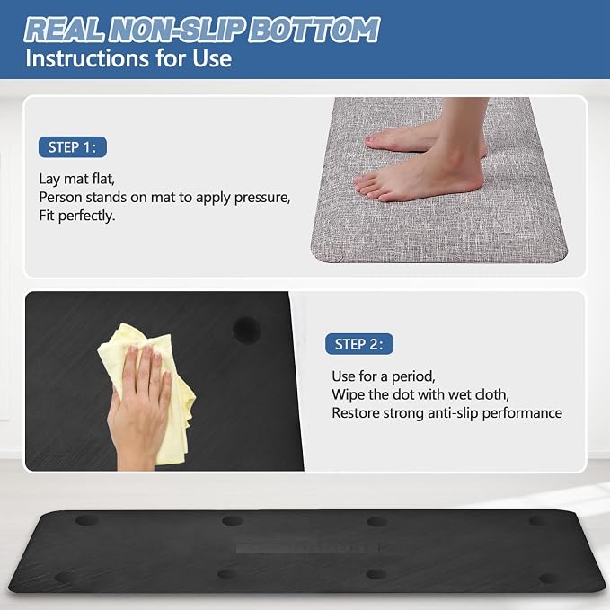 Anti Slip 7/8 inchs Anti Fatigue Kitchen Floor Mat, Ergonomic Comfort Standing Mat, Waterproof Kitchen Runner for Home, Kitchen, Office, Laundry, Garage (Light Gray, 17.3" x 60" -0.87")