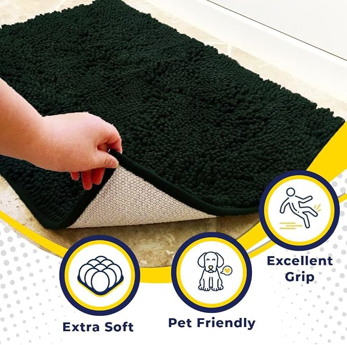 Muddy Mat® | Super Absorbent Door Mat Indoor, Microfiber Quick Dry Chenille Entryway Rug, Non-Slip Front Door Mat, Indoor Mats for Entryway, Machine Washable Pet Rug, Hunter Green 19" x 30"