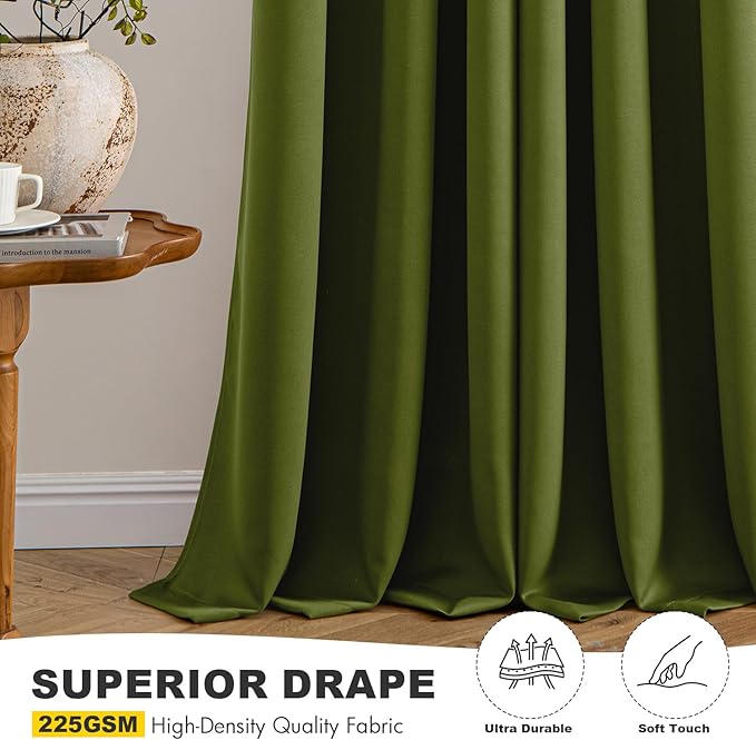 MIULEE Blackout Curtains for Bedroom Living Room 2 Panels, Thermal Insulated Room Darkening Drapes Grommet Noise Reducing Light Blocking Window Treatments 84 Inches Long 40x84 Inch Light Olive Green