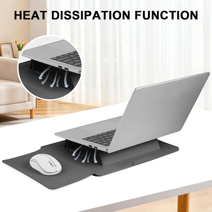 HoYiXi 13.3'' /13.6'' Laptop Sleeve Case PU Leather with Stand Compatible with MacBook Pro 14/MacBook Air 13(M1 M2)/ASUS Vivobook 14/Dell XPS 13/ASUS Matebook,13-14'' Laptop Bag,Gray