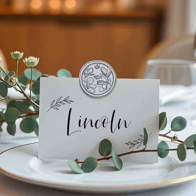 UNIQOOO Wax Seal Stickers - 3D Magnolia Wedding Invitation Envelope Botanical Seal Stickers, 50 Pcs Self- Adhesive Silver Stickers, Perfect for Invitation, Christmas, Gift Wrapping, Party