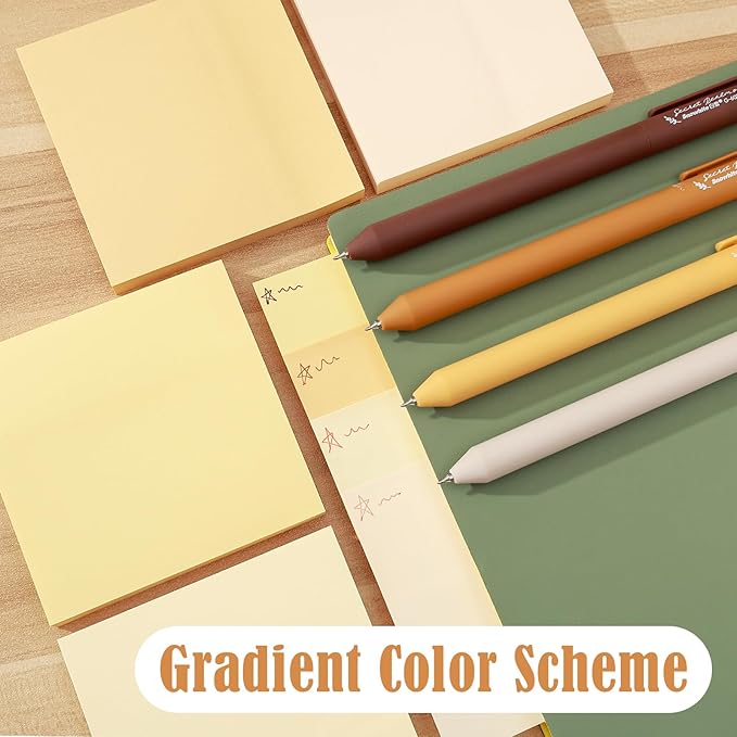 BAYTORY 320 Sheets Gradient Sticky Notes, 4 Pcs Rotatable Colored Gel Pens, Aesthetic Self-Stick Note & Multicolored Ink Pen, Colorful Memo Pads Easy to Post for Note Taking (Gradient Yellow)