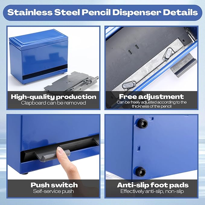 201 Pcs Stainless Steel Pencil Dispenser Kit for Classroom Metal Straw Dispenser with 200 HB Pencils Back to School Supplies Pen Holder for Classroom Desk Teacher Must Haves Office(Blue)