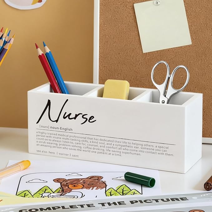 Nurse Appreciation Gifts Pen Pencil Utensil Holder for Women | Nurse Office Decor Wood Desk Organizer and Accessories for Office Tabletop