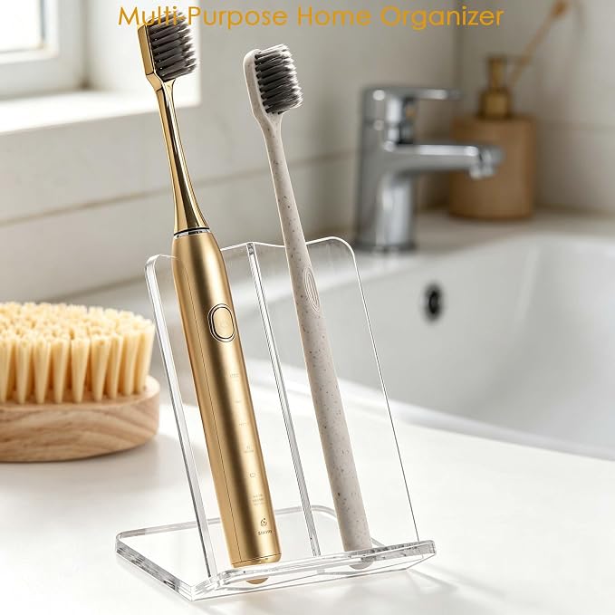 SANRUI Clear Acrylic Pen Holder for Desk, Modern Desktop Organizer, Sleek Pencil Display Stand, Aesthetic Office Accessories, Ideal Graduation & Birthday Gift for Men, Women & Students, 2 Slots