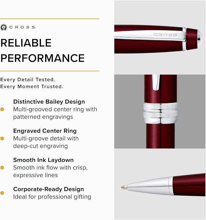 Cross Bailey Refillable Ballpoint Pen Presented in a Premium Gift Box - Medium Point, Black Ink, Red