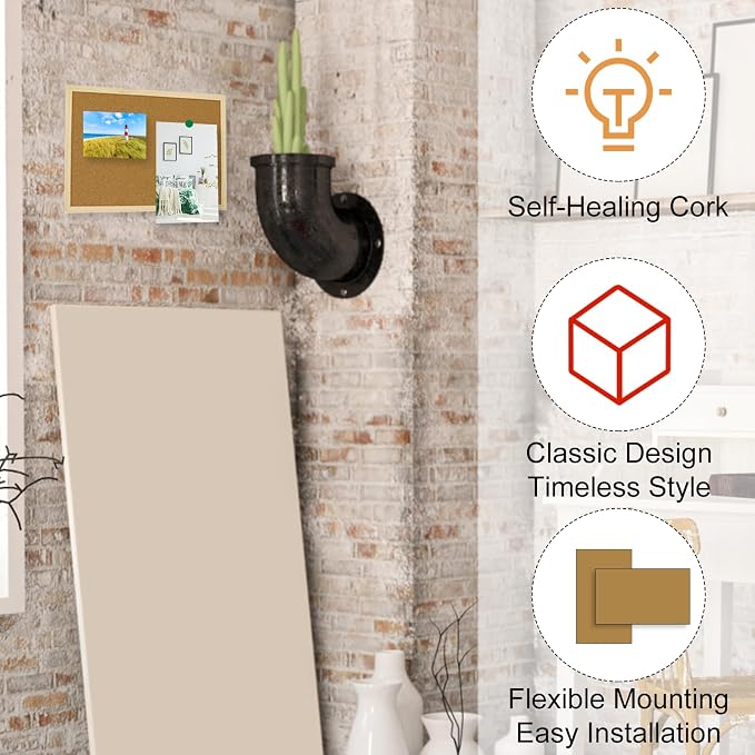 OWLKELA Cork Board 14.6"X 11", Notice Pin Board, Memo Board, Vision Board, Bulletin Board for Office, Classroom or Home, Mounting Hardware and Push Pins Included, Wooden Frame