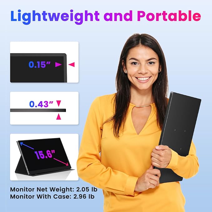 Upperizon Portable Monitor 15.6 inch 4K UHD 3840X2160 144% sRGB 60Hz HDR HDMI USB-C Travel Monitor for Laptop MacBook PC Surface PS5 Xbox, External Display with Full Cover & Speakers, VESA Compatible