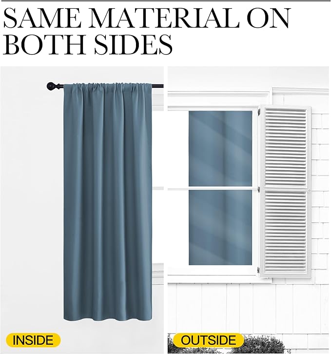 NICETOWN Window Curtains for Bedroom, Smoky Blue, 2 Panels, W42 x L48 -Inch, Home Decoration Thermal Insulated Rod Pocket Blackout Blinds & Drapes for Small Windows