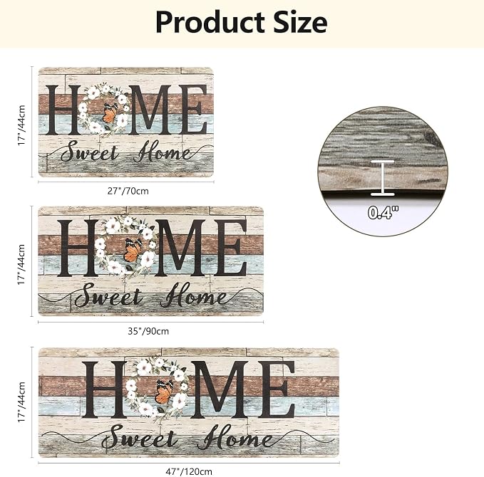 Yamaziot Anti Fatigue Kitchen Rug Set of 3, Non-Slip Cushioned Floor Mats | Waterproof, Stain Resistant, Farmhouse Cushioned Comfort Standing Desk Mat with Runner for Kitchen, Office, Sink, Laundry