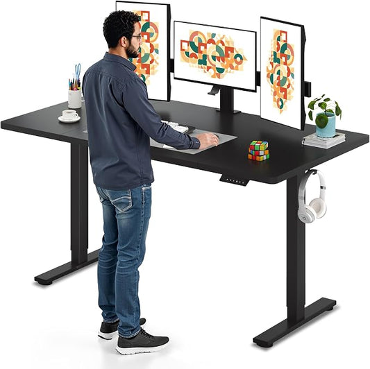 SANODESK Electric Standing Desk, 63 x 32'' Height Adjustable Sit Stand Desk with Large Splice Board Desktop Ergonomic Memory Presets Computer Workstations for Home Office, Black Frame/Black Top