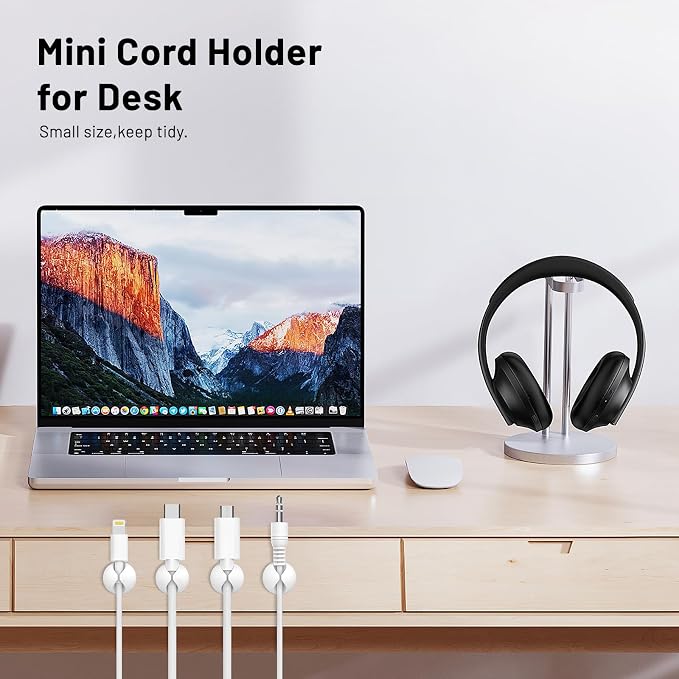 18 Pack Mini Cable Clips, Adhesive Cord Holder for Desk, White | Space Saving Compact Design, Removable, Leave No Trace, Cable Management for Car Cubicle Nightstand, Home Office Essentials