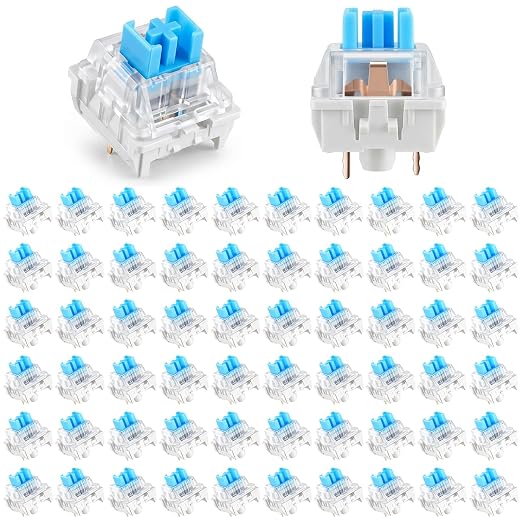 Leezmark 60 Pcs Mechanical Keyboard Switches, 3-PIN Blue Key Switches Keyboard Clickers for 3D Printed Clicky Fidget, Dustproof Replacement Keys for Most Gaming Keyboards