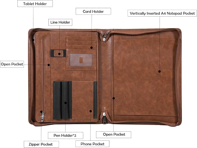 Calfinder Personalized Portfolio for Women&Men, Free Name Engrave,Customized Leather Padfolio with Logo or Name, Business Portfolio with A4 Writing Pad Holder for Resume,Gift for Father's Day