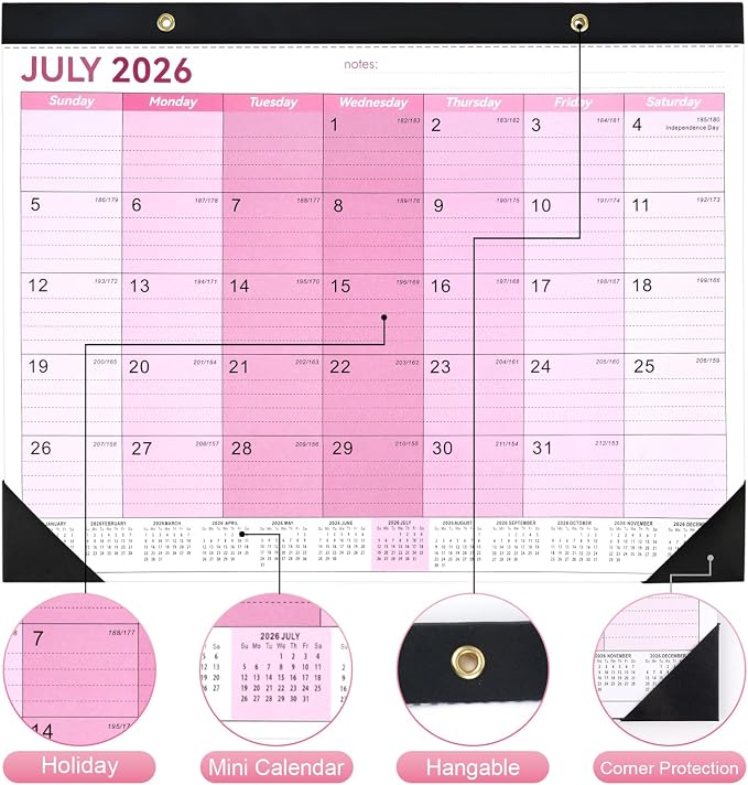 Desk Calendar 2026-2027, 14" X 11" Desktop Calendar 2026-2027, 18 Months Calander Runs from July. 2026 to Dec. 2027, Academic Monthly Planner for Home School Office (Pink)