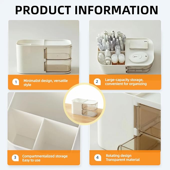 Desk Organizer with 3 Compartments and 2 Drawers, Multi-Functional Pencil Holder for Desk Organizers and Accessories for School, Home, Office Supplies, ‎6.89" x3.54" x 3.62''