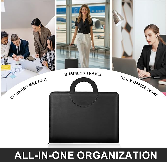 Leathario Portfolio Binder, Includes 5 Folder Index Dividers, 13 Inch Tablets Organizer with Handle, Vegan Leather A4 Padfolio, Multi-Pocket Notepad Business Planner Professional Document