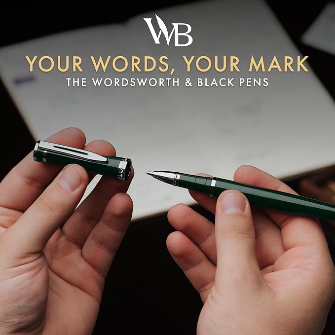 Wordsworth and Black Rollerball Pen - Luxury Pen - Chrome Finish, Green Lacquer, Ink Refill, Refillable, Gift for Men & Women, Professional Writing, Nice and Fancy Pens and for Work