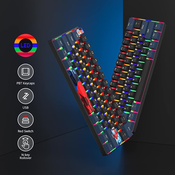 60 Percent Gaming Keyboard Mechanical with Linear Red Switch, 60% Wired Ultra-Compact Mini Keyboard Rainbow with PBT Keycaps for Ps4/Ps5/Xbox(61 Blue)