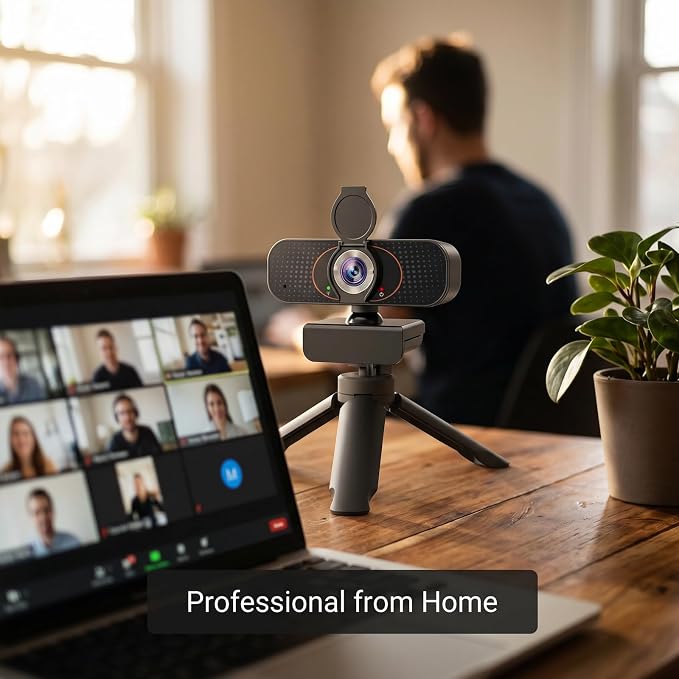 1080P USB Webcam for PC with Microphone Privacy Cover & Tripod | Plug and Play, No drivers; Clear Video Auto Lighting; Noise Canceling Audio; Universal Clamp Mount; Works with Zoom and Teams