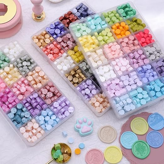 1200 Pcs Assorted Color Sealing Wax Beads Bulk - 48 Colors Wax Seal Pellets Kit for Stamp Seals, Wedding Invitations, Envelope Sealing, DIY Crafts - Multicolor Pellets for Gift Ideas (C, 48)