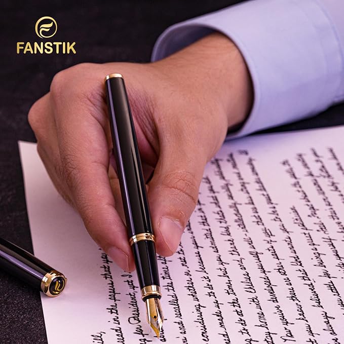 Black & Gold Luxury fountain pen, fancy gift set for women, Real 24K Gold Plating, Professional executive pen gift set for men (Lux fountain Black-Gold)