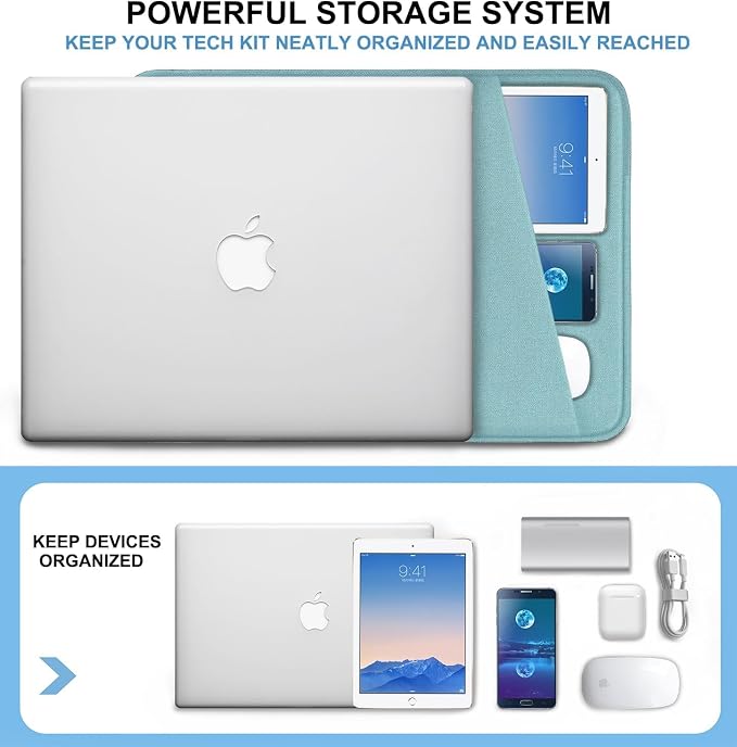 Laptop Sleeve 14 inch, Shockproof Protective Computer Cover with Accessories Pocket, Portable Laptop Case Compatible for 14 inch MacBook Air/Pro, Dell, HP, Acer, Asus, Lenovo, Light Blue