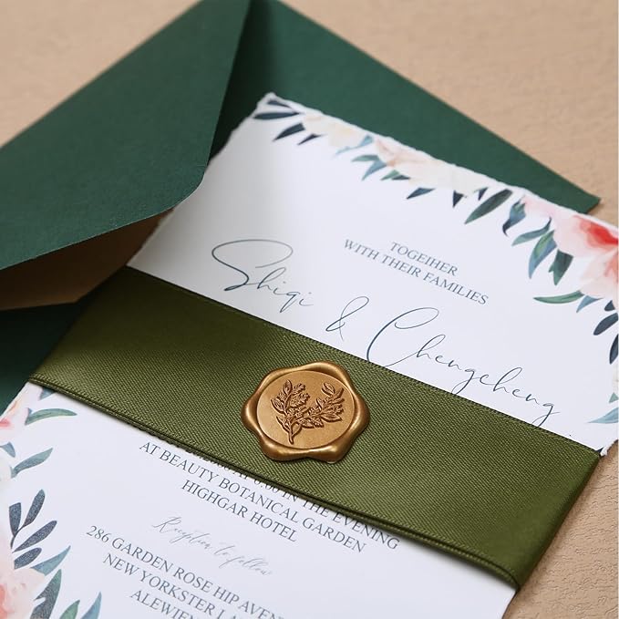 UNIQOOO Wax Seal Stickers - Eucalyptus Wedding Invitation Envelope Seal Stickers, 50 Pcs Self- Adhesive Antique Gold Stickers, Perfect for Invitation, Christmas, Gift Wrapping, Party