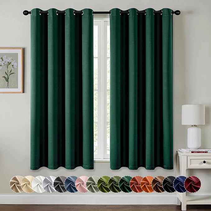 MIULEE Blackout Curtains for Bedroom Living Room 2 Panels, Thermal Insulated Room Darkening Drapes Grommet Noise Reducing Light Blocking Window Treatments 63 Inches Long 50x63 Inch Hunter Green