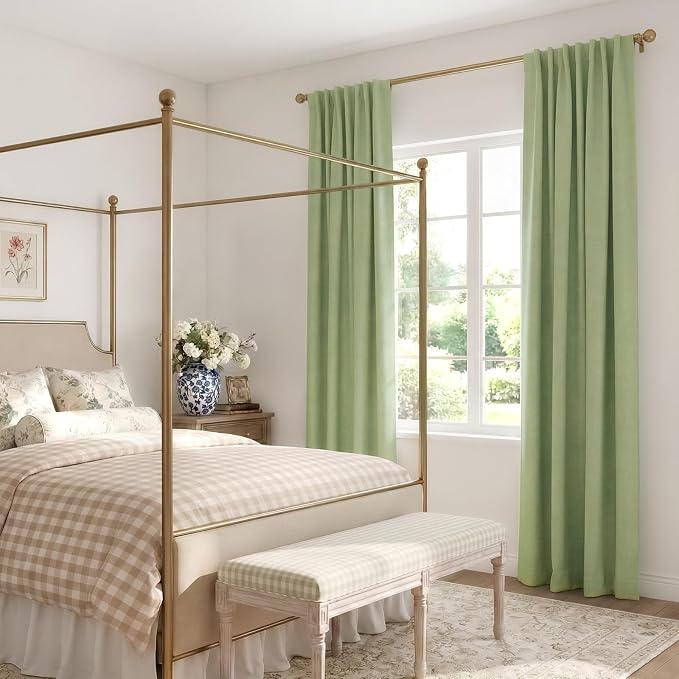 INOVADAY 100% Blackout Curtains for Bedroom, Sage Green Black Out Curtains 102 Inch Long, Clip Rings Linen Blackout Drapes, Thermal Insulated Room Darkening for Living Room, 2 Panels - W50xL102