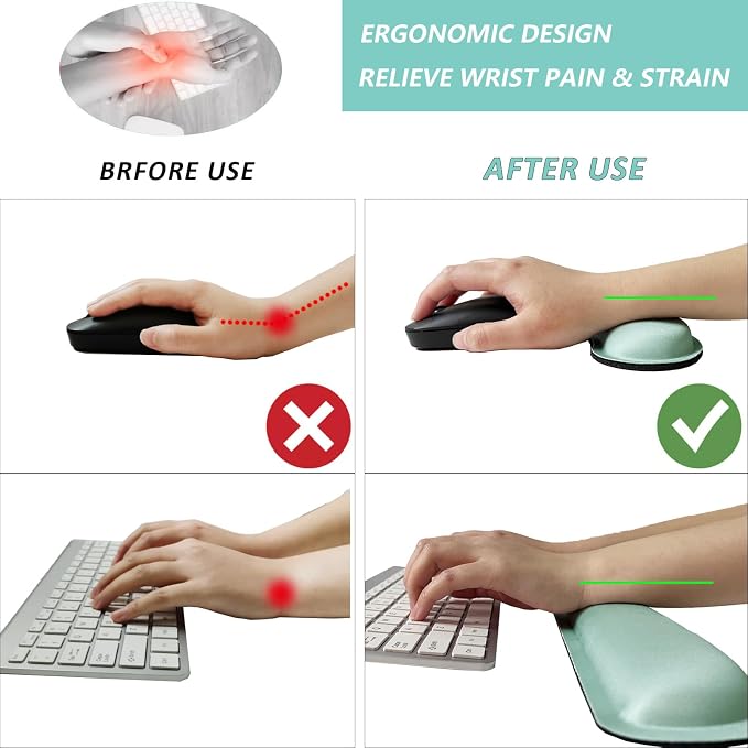 Keyboard Wrist Rest Mouse Wrist Support Set, Memory Foam Wrist Rest Pad for Computer Laptop Keyboard Mouse, Ergonomic Wrist Cushion Support for Typing Pain Relief, Gaming Home Office, Green