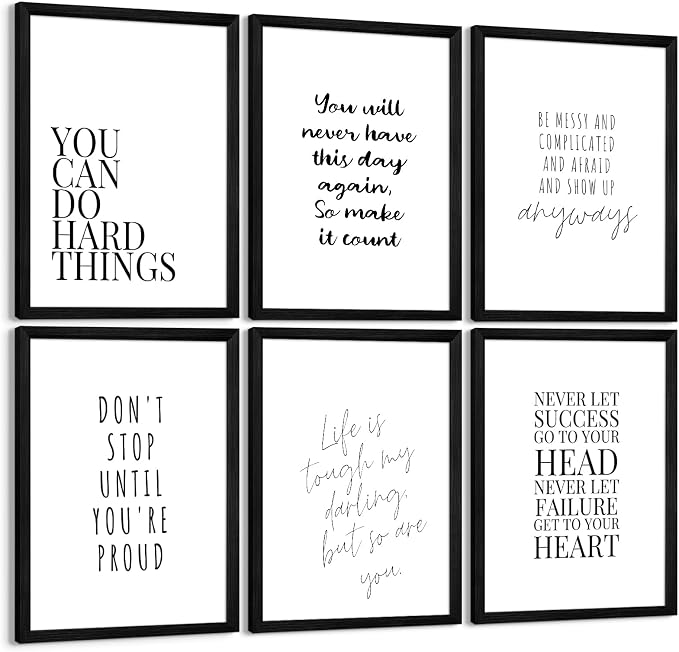 Office Inspirational Wall Art Decor Motivational Quotes Canvas Wall Art Positive Classroom Posters Pictures Office Inspirational Work Artwork for Women Home Bedroom 12x16 Inch Wood Framed Set of 6