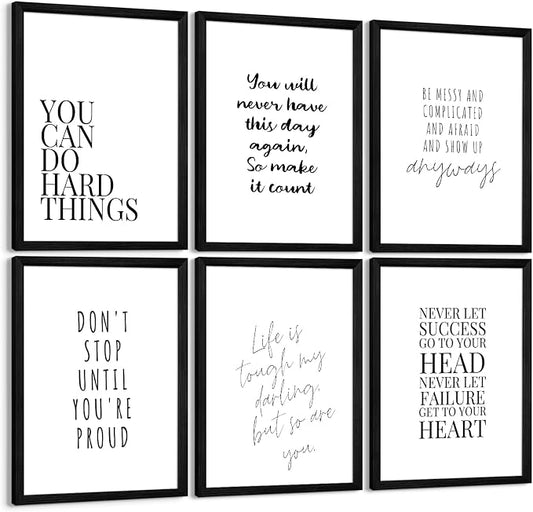 Office Inspirational Wall Art Decor Motivational Quotes Canvas Wall Art Positive Classroom Posters Pictures Office Inspirational Work Artwork for Women Home Bedroom 12x16 Inch Wood Framed Set of 6