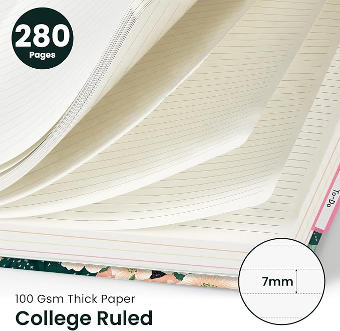 Large Spiral Lined Notebooks for Work with Removable Dividers & Tabs, 8.5"x11" Pretty Hardcover 5 Subject Notebook Journal for Women, College Ruled, Perfect for Study & Office Organization, 280 Pages,Desert Garden