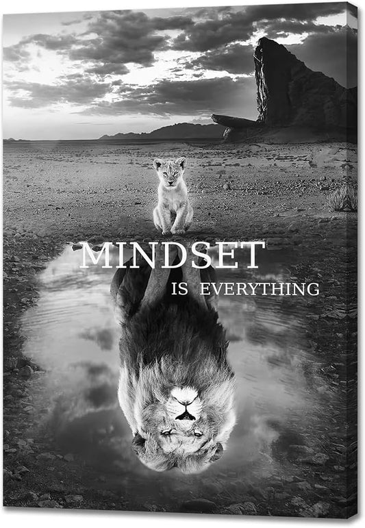 Lion Wall Art Mindset Motivational Animals Prints Poster for Office Wall Decor Modern Canvas Framed Artwork Pictures Ready to Hang28x44inches
